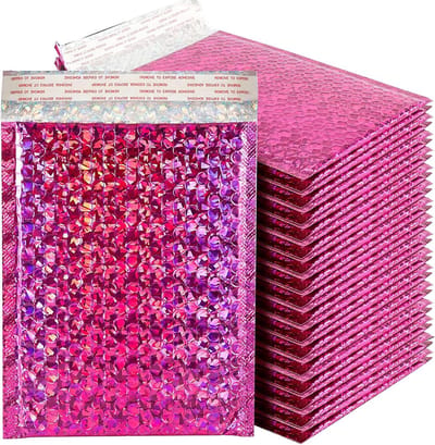50x Holografische Metallic Luchtkussenveloppen - Rozenrood - 15x22,5 cm Verzendenveloppen
