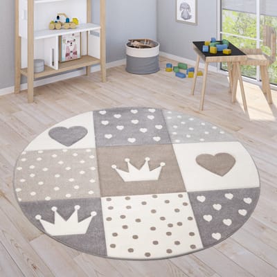 Paco Home Tapijt Voor Kinderen Vloerkleed Kinderkamer Pastel 3D Stippen Hart Beige 160 cm Rund