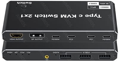 2 In 1 Uit USB-C KVM-switch 8K bij 60 Hz 4K bij 120 Hz 2-poorts USB-C-schakelaar