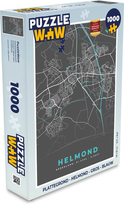 Puzzel Plattegrond - Helmond - Grijs - Blauw - Legpuzzel - Puzzel 1000 stukjes volwassenen - Stadskaart