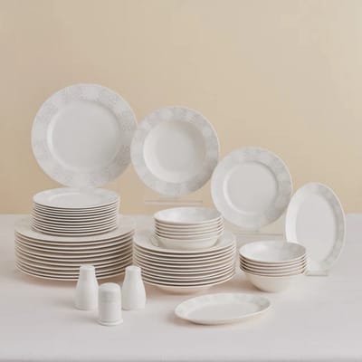 Karaca Forever New Olio - Serviesset – 53-delig – 12 Personen – Wit – New Bone – Dinerborden, Diepe Borden, Dessertborden & Schalen