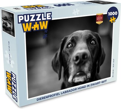 Puzzel Dierenprofiel labrador hond in zwart-wit - Legpuzzel - Puzzel 1000 stukjes volwassenen