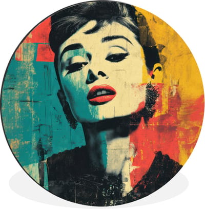WallCircle - Wandcirkel - Muurcirkel - Vrouw - Rode lippen - Expressief - Grafisch - Aluminium - Dibond - 30x30 cm - Binnen en Buiten