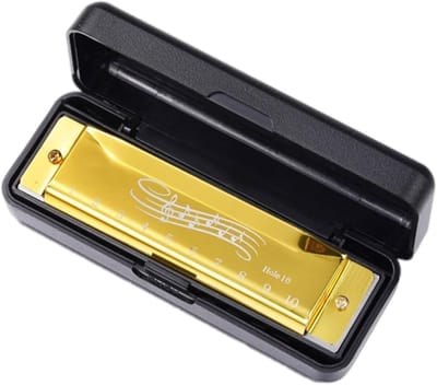 Mondharmonica Kinderen - Muziekinstrument Speelgoed - Muziek Leren - Veilig ABS Metaal - 12 x 47 x 42 cm - Goud