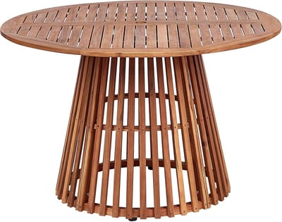 Tuintafel rond - Houten tafel - Buiten dineren - Parasolgat inclusief - 120x120x74 cm - Lichthout