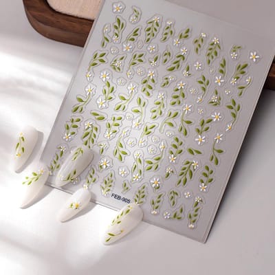 Minimalistisch Bladontwerp Nagels Stickers - Zelfklevende Glanzende Nagellak Decals met Bloemenpatronen, Lente Nageldecoratie, Nagels Stickers voor Nagels
