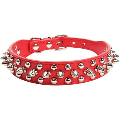 Collier pour chien à pointes, Collier pour chien en cuir synthétique riveté, Collier pour chien réglable, Convient pour la promenade en extérieur Red M