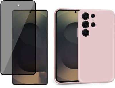 ChiGuard Hoesje & Privacy Screenprotector geschikt voor Samsung S25 Ultra – Privé Gehard Glas Cover - Suède Case Rose