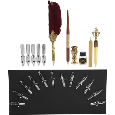 Veren Pen Set Kalligrafie Schrijven Tekenen Quill Dip Kit Vintage Kunst Ambacht CollectieSP248006R Wijnrood black