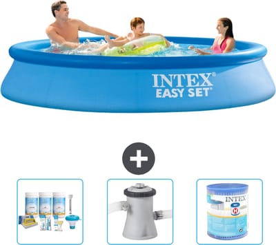 Intex Rond Opblaasbaar Easy Set Zwembad - 305 x 61 cm - Blauw - Inclusief Onderhoudspakket - Zwembadfilterpomp - Filter - 4-delig