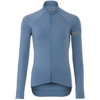 AGU Essential - Thermo Fietsshirt - Wielrenshirt met lange mouwen - Dames - Blauw - XS - 3 Achterzakken - Reflecterende details - Fleece kraag