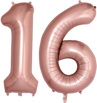 BTH – Folie Ballon Cijfer 16 – Rosé Goud – Feestversiering – Helium of Lucht – Verjaardag Decoratie – Met Rietje – 86cm