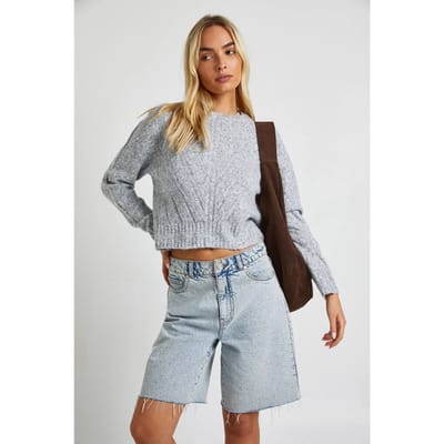 boohoo Dames Diagonaal stikdetail Boxy pasvorm gebreide trui | Grey | Maat: Large