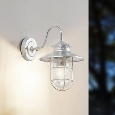 Lindby - Wandlamp buiten - 1licht - Staal, glas - H: 31.7 cm - E27 - verzinkt zilver, transparant