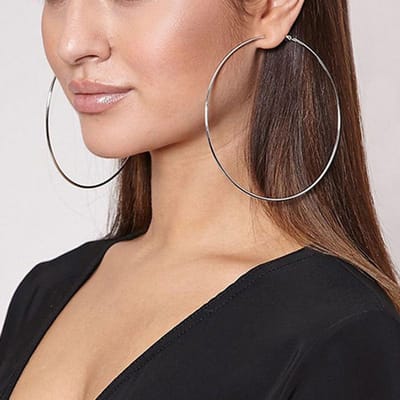 Boucles d'oreilles cercle surdimensionnées exagérées, boucles d'oreilles métalliques lisses personnalisées simples européennes et américaines pour femmes, bijoux argenté