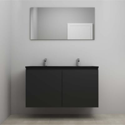 On-Line Badkamermeubelset - 120 cm - Voorgemonteerd - Greeploze Ladestructuur - Acryl Wastafel - 2 Kraangaten - Spiegel - Mat Zwart - V01