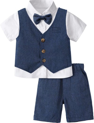 3-delige Gentleman Set Jongen Mintgroen - Bruiloft Doop Outfit Shirt, Gilet & Korte Broek (1-6 Jaar)