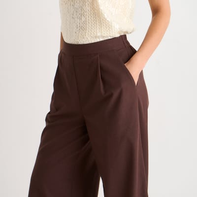 Bruine broek met wijde pijpen van een linnenmix