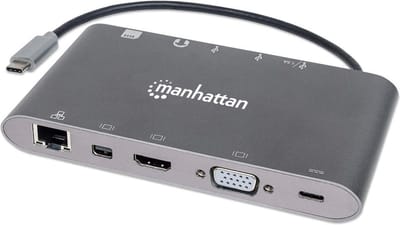 Manhattan USB-C 7-in-1 Docking Station – HDMI, Mini-DP, VGA, Ethernet, PD 60W