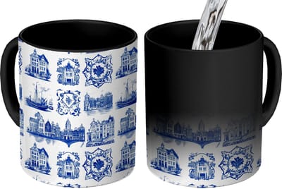 Magische Mok - Foto op Warmte Mokken - Koffiemok - Huizen - Schepen - Blauw - Magic Mok - Beker - 350 ML - Theemok