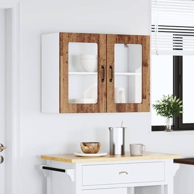 vidaXL - Keukenbovenkast - met - glazen - deur - bewerkt - hout - oud - houtkleurig