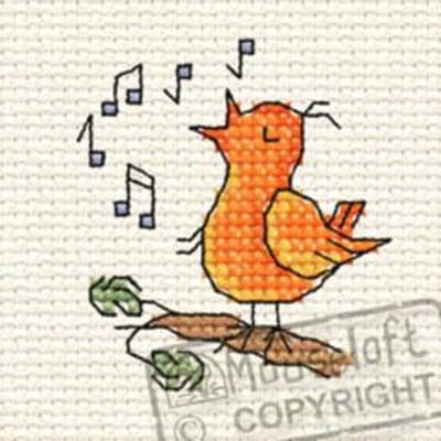 Mini Borduurpakketje ( 6 x 6 cm )  Fluitende Vogel - Mouseloft