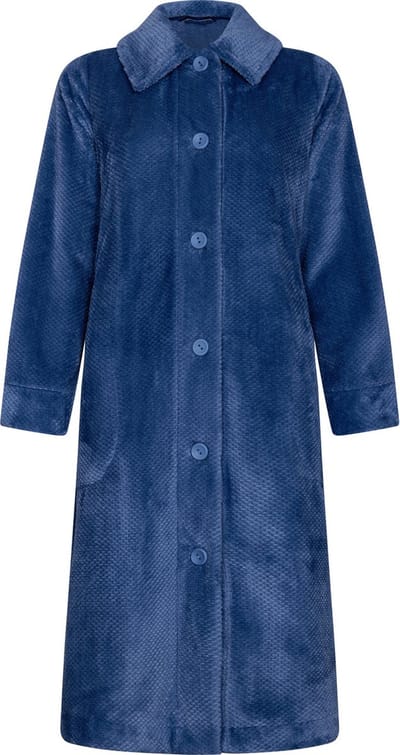 Blauwe duurzame badjas met knopen - fleece - Blauw - Maat - S