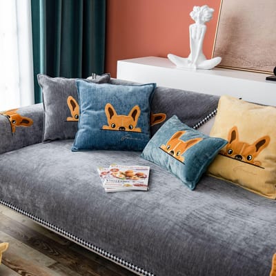Moderne effen kleur bankhoes cartoon honden Scandinavische chenille effen kleur bankhanddoek universele antislip bankhoes voor woonkamer 70x70cm 1pcs