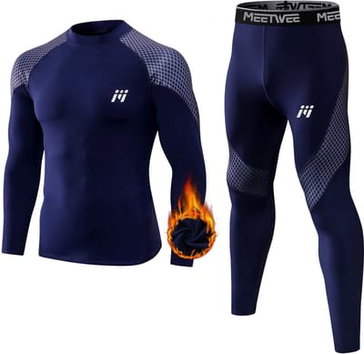 METHOO Thermoset - Thermo Ondergoed Heren - Thermo Kleding Set : Ademend en Comfortabel Basislaag voor Voetbal, Tennis, Skiën, Hardlopen en Outdooractiviteiten -Blauw-XXL