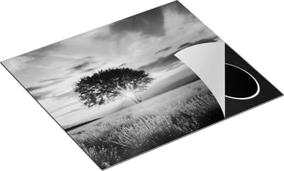 Chefcare Inductie Beschermer Bloemenveld met Lavendel bij Zonsondergang - Zwart Wit - 60x50 cm - Afdekplaat Inductie - Kookplaat Beschermer - Inductie Mat