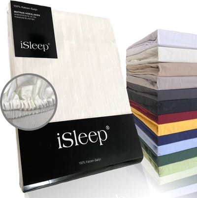 iSleep Katoen-Satijnen Hoeslaken - Hoge Hoek - Rondom Elastiek - Eenpersoons - 80x200+40 cm - Licht Beige