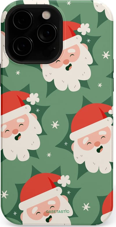 Casetastic hoesje geschikt voor Apple iPhone 13 Pro Max - MagSafe - Dubbellaagse bescherming - Vrolijke Kerstmannen in de Sneeuw - Fashion Case - Saliegroen Wit Perzik Crème