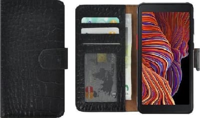 Geschikt voor Samsung Galaxy Xcover 5 hoesje - Wallet Case - Xcover 5 Wallet Book Case Echt Leer Croco Zwart Cover