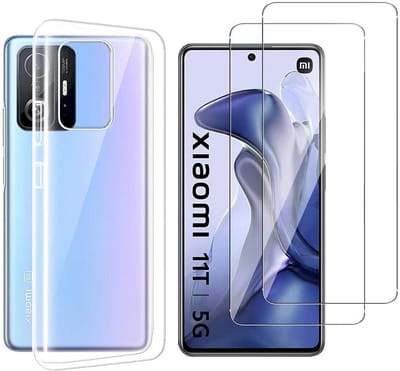 Hoesje Ultraslank geschikt voor Xiaomi 11t / 11t Pro backcover siliconen Transparant en 2 stuks ScreenProtector Gehard Glas