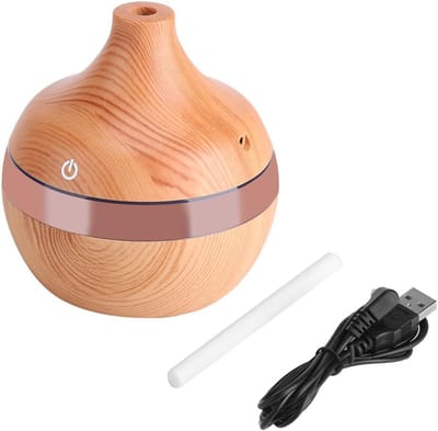 Allecto Plus - Luchtbevochtiger diffuser 300 ml USB-aansluiting LED hout aromatische olieetherische oliën luchtbevochtiging gezonde luchtbevochtiger massage ontspanning.