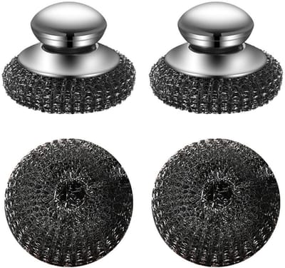 Dailygoods- Schrobber 2 Stuks - Roestvrij Staal - Vervangbare Borstelkop - Efficiënte Reiniging - Comfortabel Handvat - Diep in Spleten Doordringen - Schoonmaakborstel