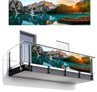 Balkonscherm 300x95 cm - Balkonposter Meer - Bergen - Zonsondergang - Boot - Balkon scherm decoratie - Balkonschermen - Balkondoek zonnescherm