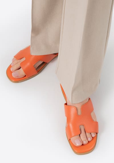 Wittchen - H-vormige Leren Slides - Oranje - Natuurlijke Leren Voering - Luxe Comfort