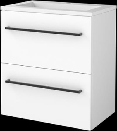 Basic Start 39 badmeubelset met wastafelonderkast met grepen, 2 lades en acryl wastafel met 1 kraangat 60 x 39 cm, ice white