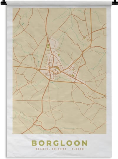Wandkleed - Wanddoek - Kaart - Borgloon - Stadskaart - Vintage - Plattegrond - 120x180 cm - Wandtapijt
