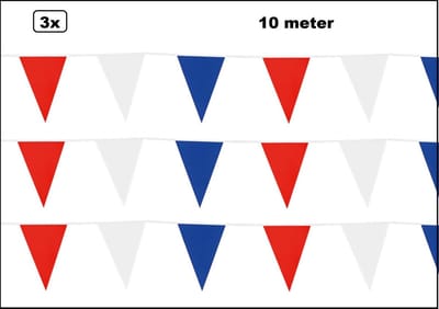 3x Vlaglijn rood -wit-blauw 1000 cm - Vlaggenlijn - Frankrijk Holland Carnaval thema feest sport