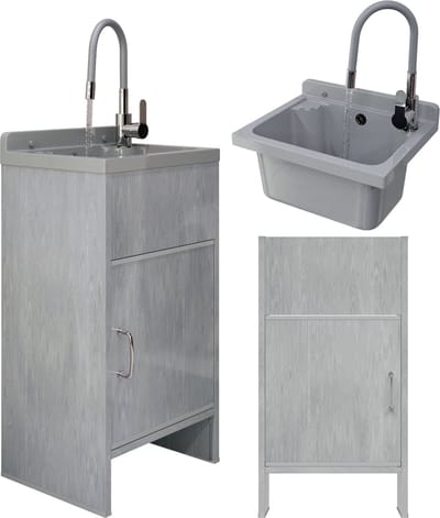 Granitan Loma Wasbak voor Wasruimte Garage met PVC Kast - Gootsteen Kraan en Sifon - 77x41x34cm - Grijs