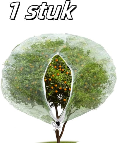 1 stuk - Insektennetzak - Tuingereedschap - Insekten- en vogelwerend - Met trekkoord en rits - Versterkt - 240 cm x 240 cm - Wit