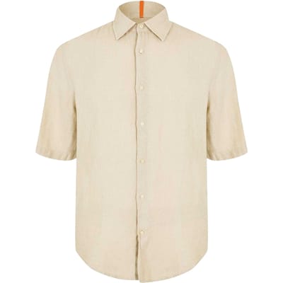 Boss Heren Linnen Overhemd Met Korte Mouwen (Licht Beige)
