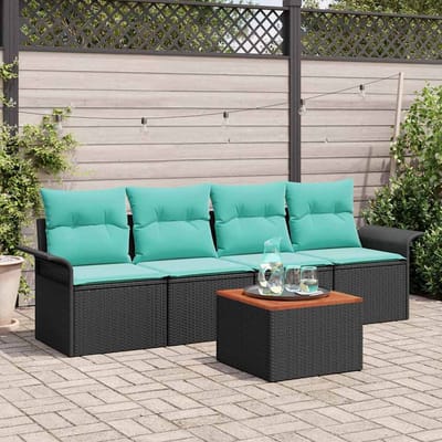 vidaXL - Tuinbank - Set - 5 - st - 4-Aantal - zitplaatsen - Zwart - en - Turkoois