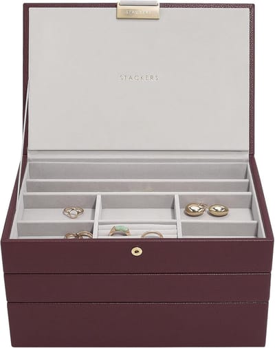 Juwelendoos Set - Opbergdozen Sieraden - Sieraden Organiseren - Stapelbaar Ontwerp - 18x25x13.7 cm - Bordeauxrood