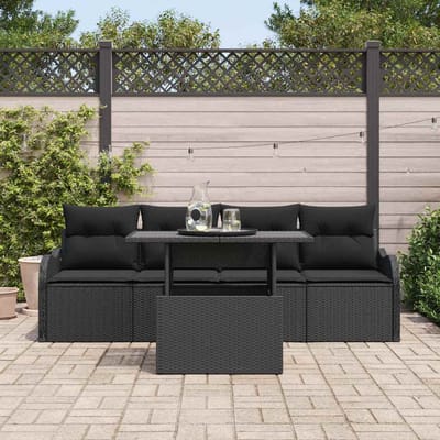 vidaXL - Tuinbank - Set - 5 - st - 4-Aantal - zitplaatsen - Zwart - Poly - Riet