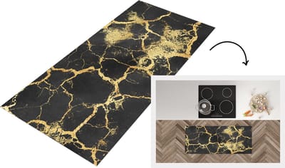 Keukenloper - Loper keuken - Marmer - Goud - Zwart - 120x50 cm - Keukenloper vinyl