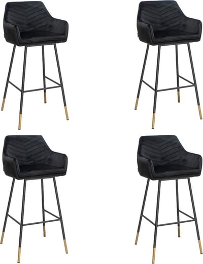 Bronx71® Velvet barkruk Fiona zwart 65-78 cm - Barkrukken set van 4 - barstoel