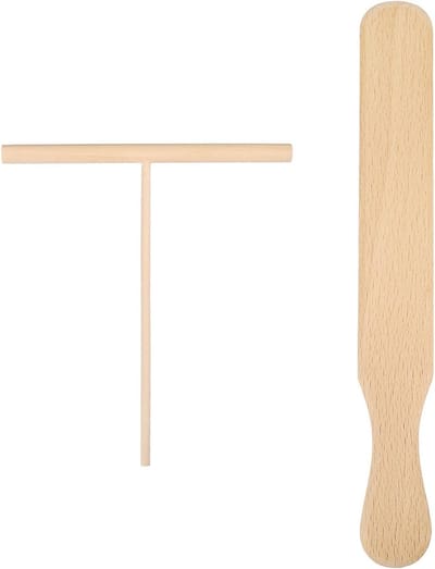 Pannenkoekenset Hout - Crêpe gereedschap - Keukenwerk - Beschermt antiaanbaklaag - 29.5 cm - Beige